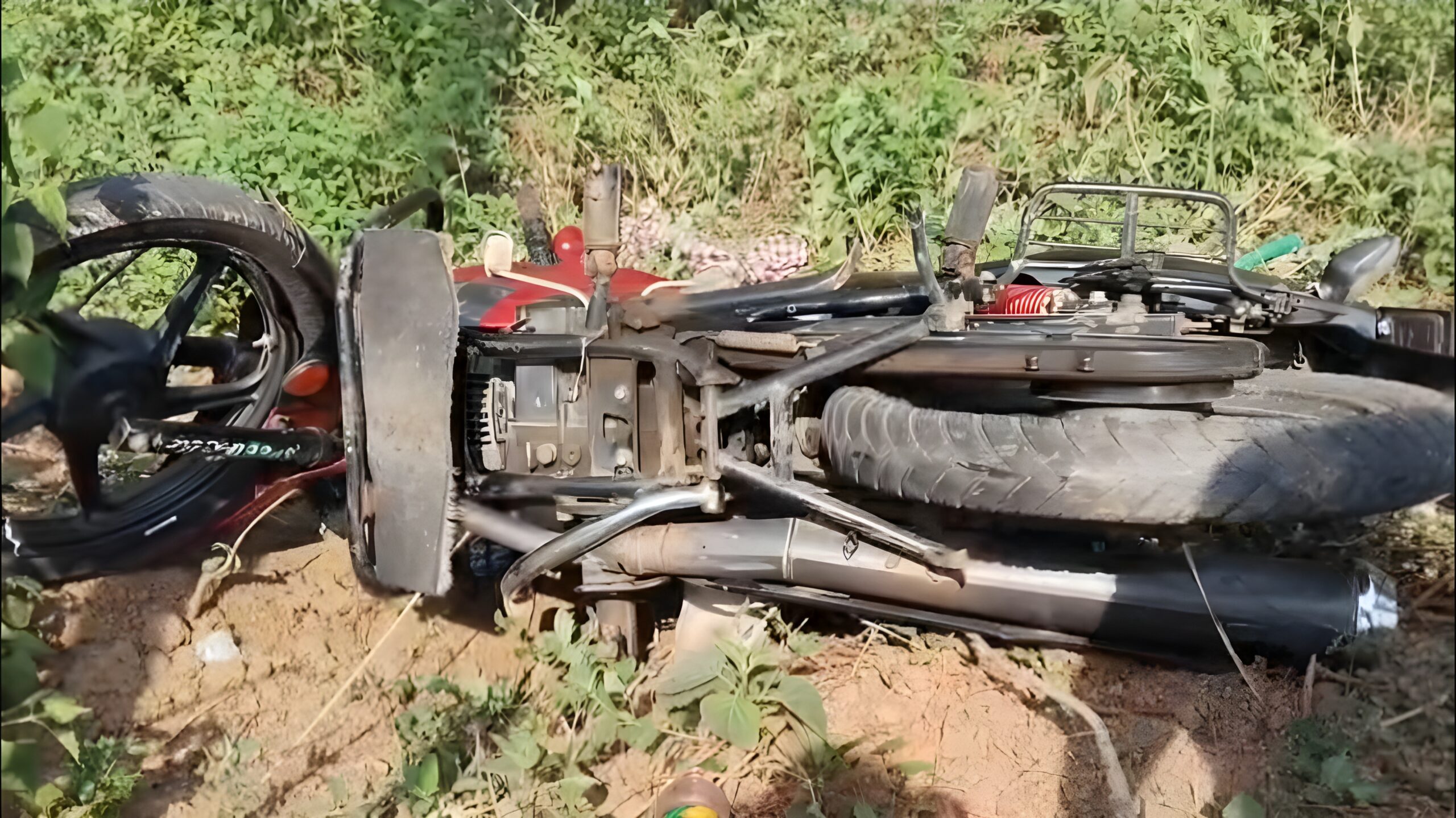Road accident motorcycle fully damaged