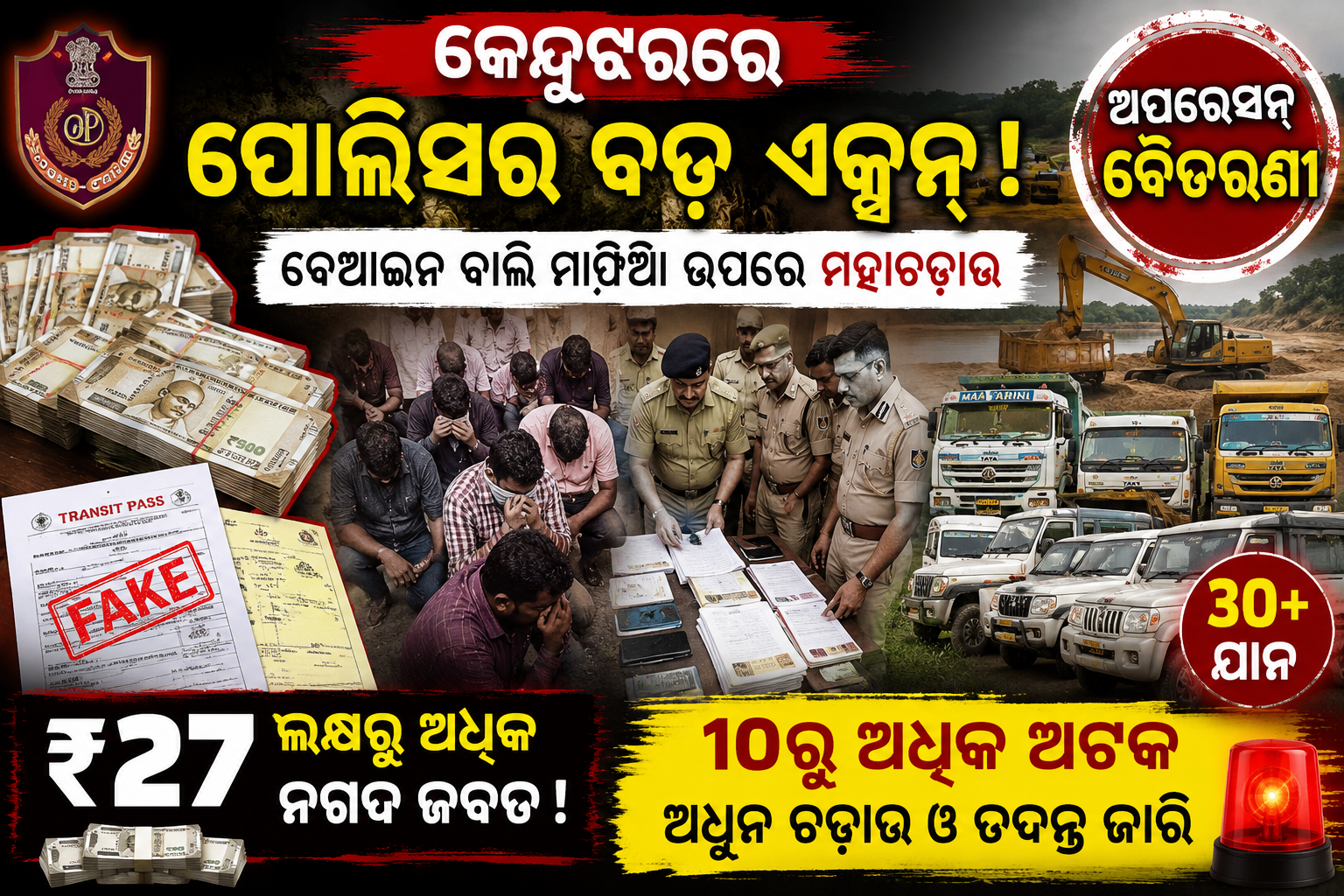 Operation Baitarani : ଅପରେସନ୍ ବୈତରଣୀ ବେଆଇନ ବାଲି ମାଫିଆ ବିରୋଧରେ କେନ୍ଦୁଝର ପୋଲିସର ବଡ଼ ଚଢାଉ 3 Operation Baitarani : ବାଲି ମାଫିଆ ଙ୍କ ଉପରେ ପୋଲିସ ର ମହା ଚଢ଼ାଉ