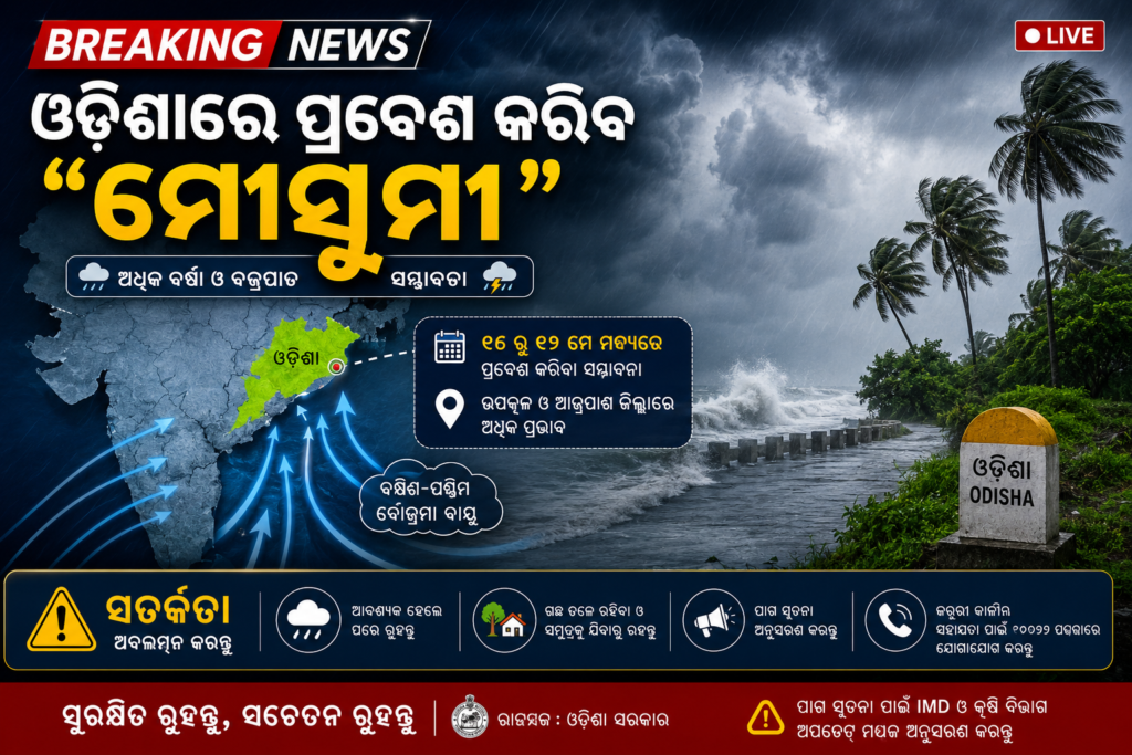 Odisha Monsoon 2026 : ଓଡିଶା ପହଞ୍ଚିଲା ମୌସୁମୀ ବର୍ଷା 